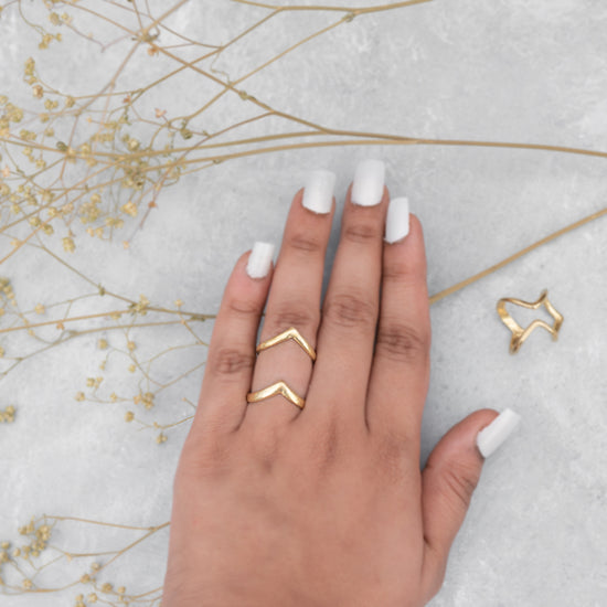 Parallel V Finger Ring- Brass