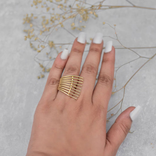 Leaf Rake Finge ring- Brass Gold