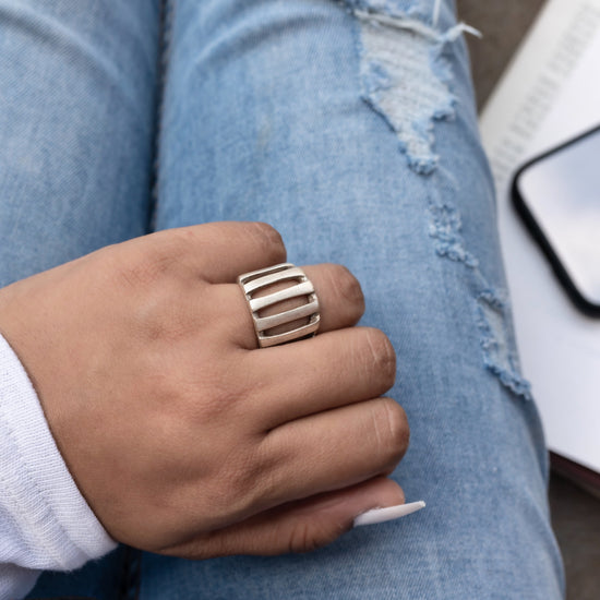 Bar Cut Ring - silver tone