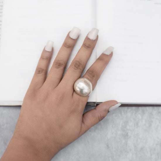 Full Moon dome Finger Ring - Silver tone