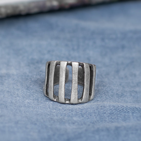Bar Cut Ring - silver tone