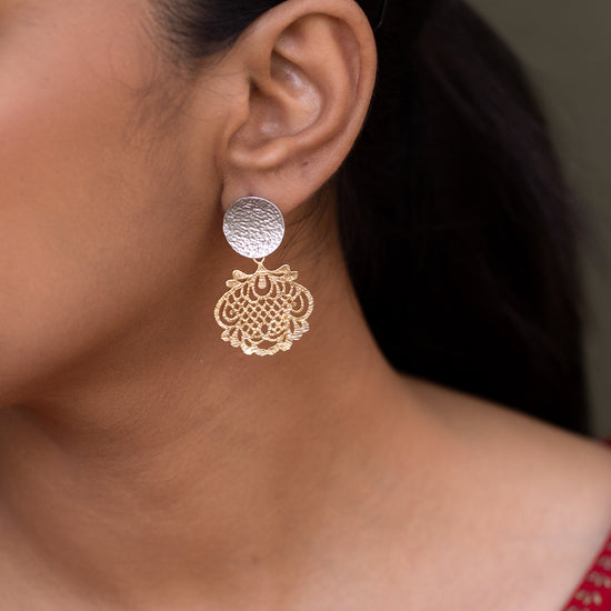 Tribal Drop Earrings With Silver Disc