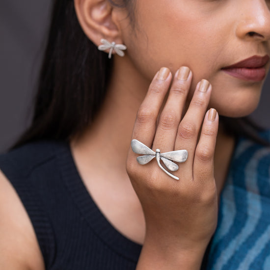 Dragonfly Ring Silver tone