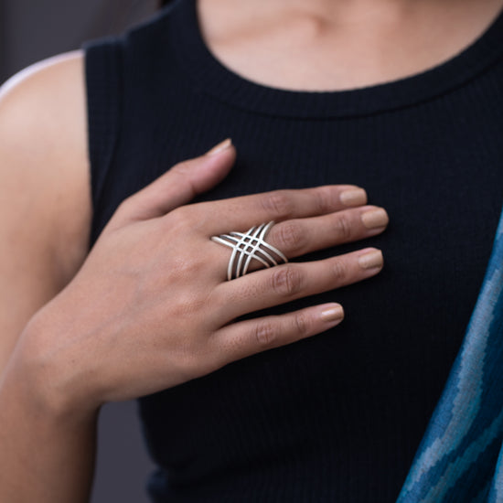 X ed Ring - silver tone