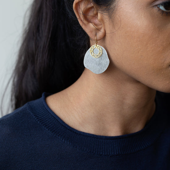 Astroid (Silver Disc and Gold Circle Earrings)