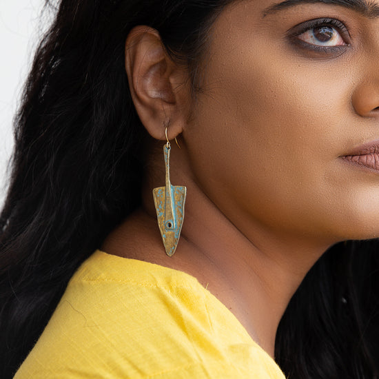 Inverted Angle Design Patina Earrings