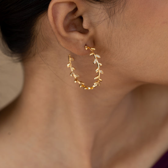Zircon studded leaf hoops
