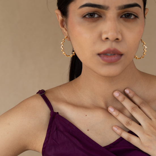 Zircon studded leaf hoops