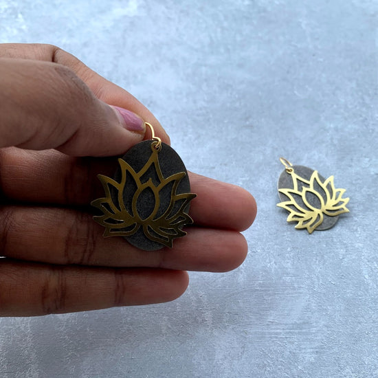 Antique Silver tone Oval and Brass Lotus