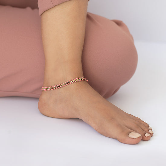 Pink Leaf Bead Anklets - Single Piece