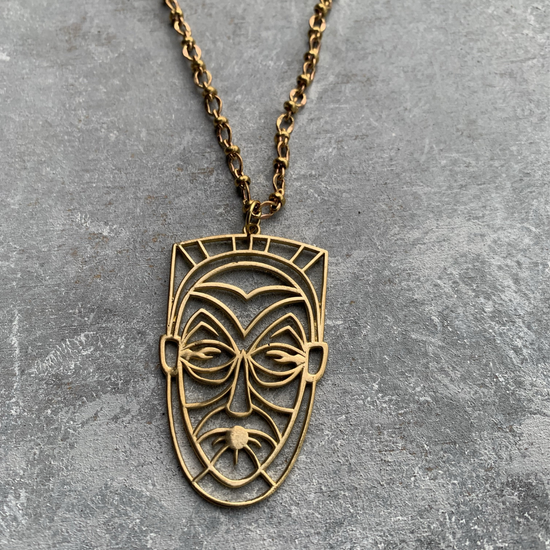 Mask face pendant and chain necklace