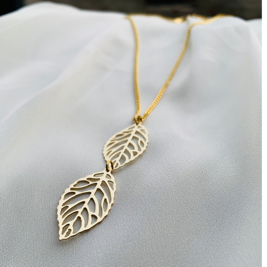 Double Leaf Pendant and Gold coated chain
