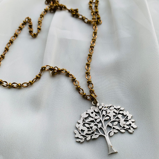 Tree pendant and Brass chain