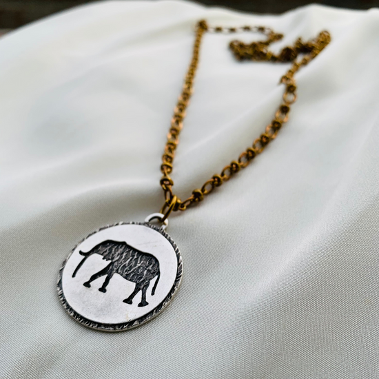 Elephant pendant and Brass chain