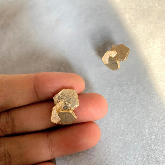 2D Clustered Hexagon Stud - Gold