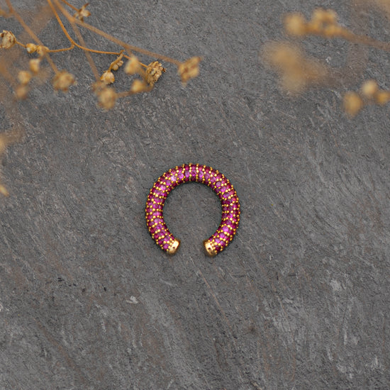 Pinkish Red & Gold Thread Ear Cuff