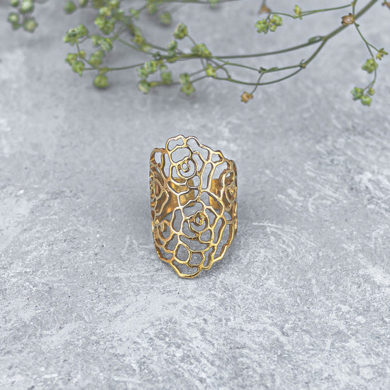 Rose Floral Cut Out Finger Rings - Gold/Brass tone
