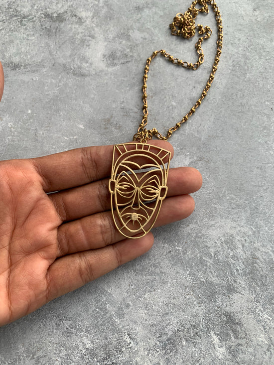 Mask face pendant and chain necklace