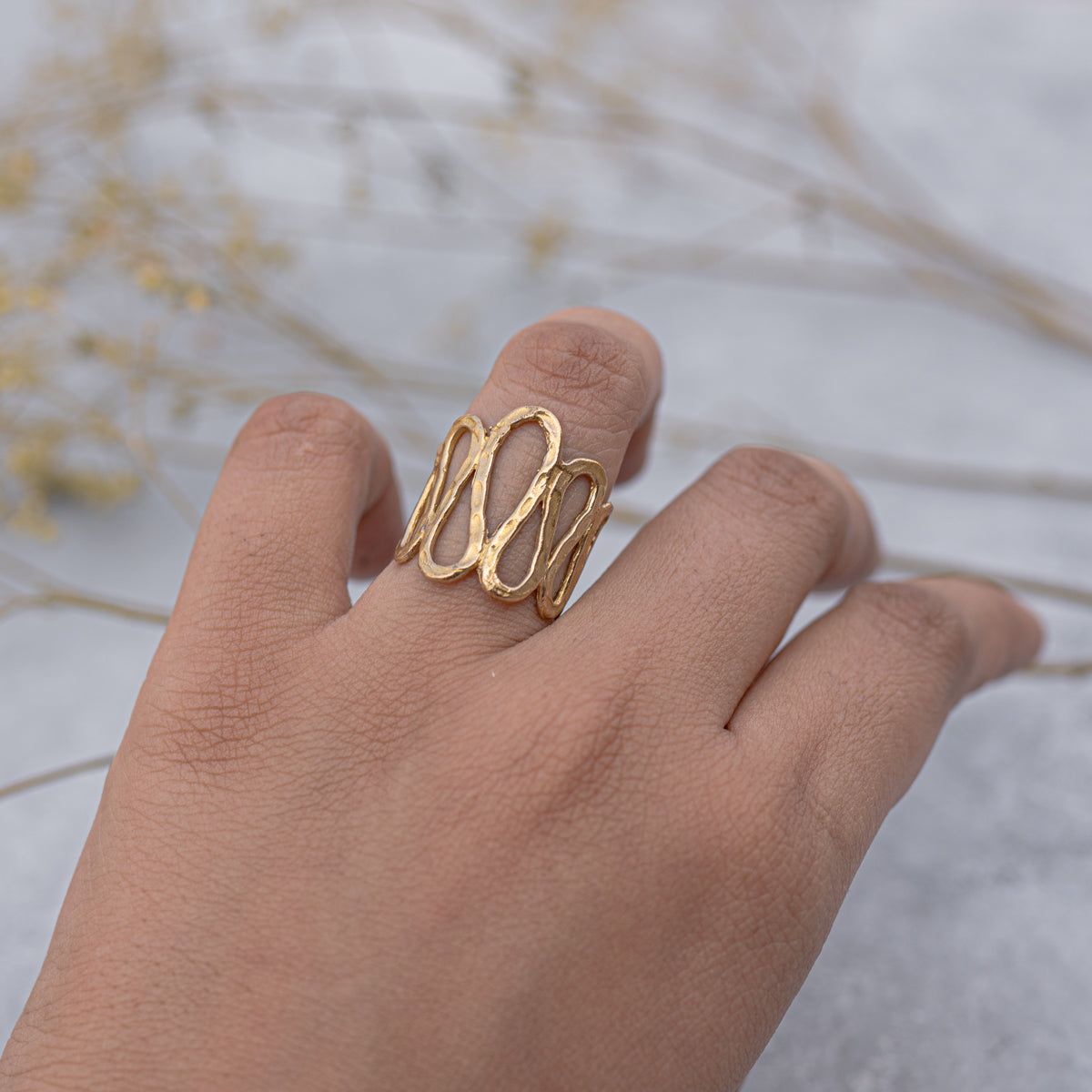 Gold Finger Ring With a Leaf Pattern ~JKJ Jewellers