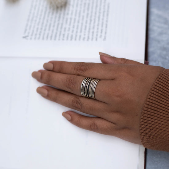 Stacked Spiral Finger Ring - Silver